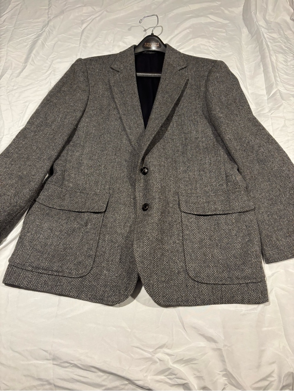 Vintage Imperial by Haggar Men 42 Wool Sport Coat Blazer Jacket Gray Herringbone